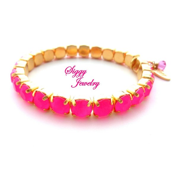 PINK POWER Neon Pink Crystal Stretch Bracelet, Made with Genuine Crystal in 8mm - Picture 1 of 9